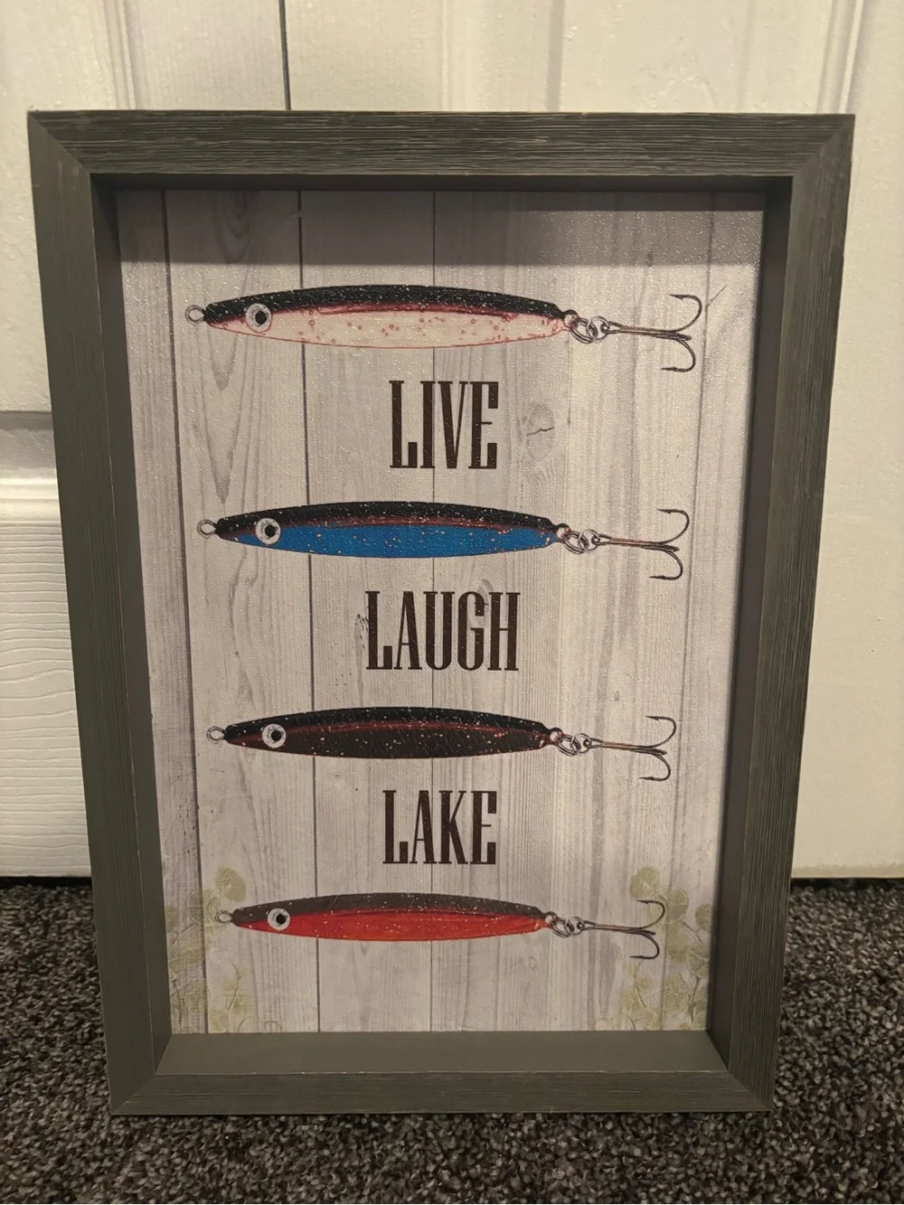 Hobby Lobby Live Laugh Lake Fishing Lures Wall Art - Red, Blue, Black